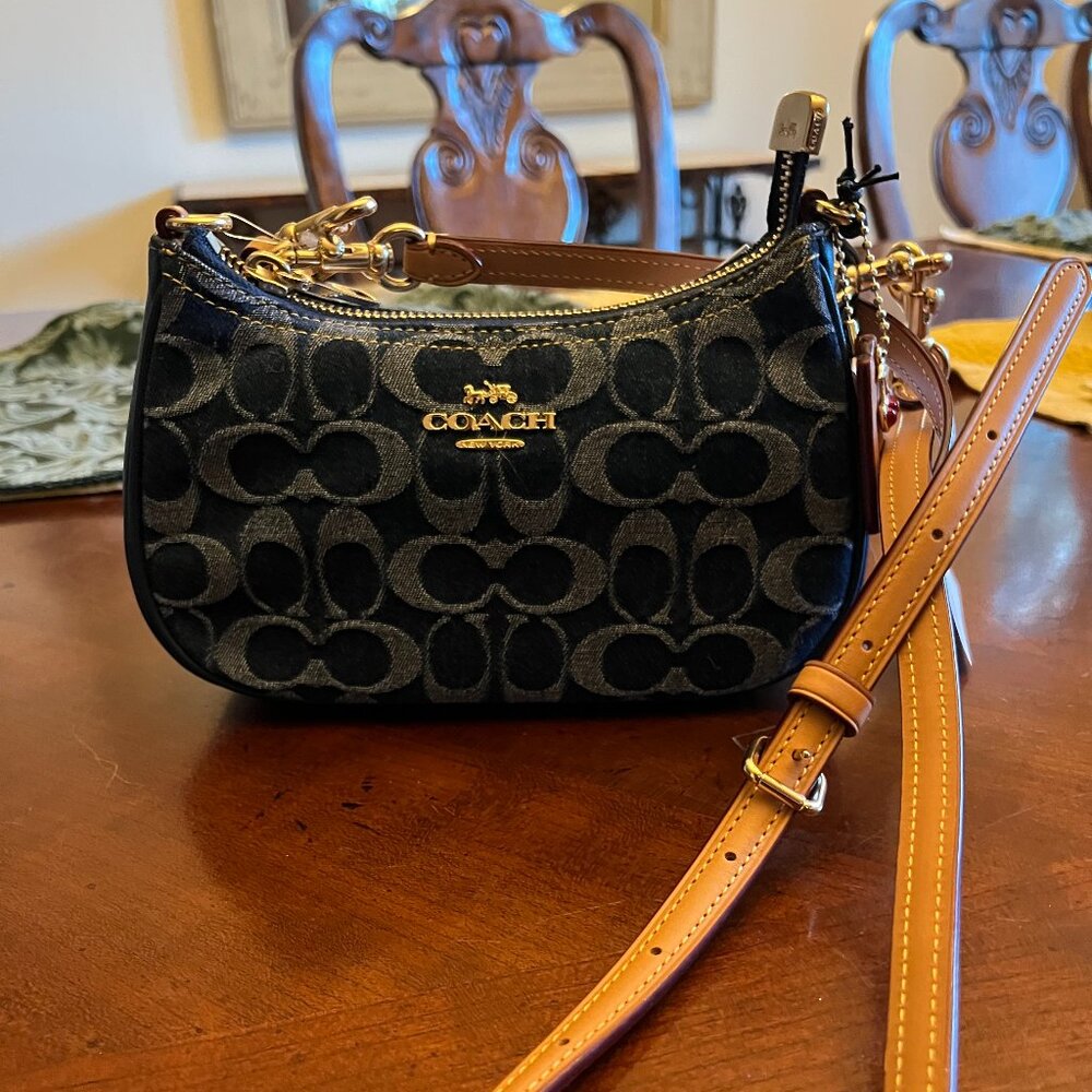 NWT Coach Mini Teri Crossbody in Signature Denim with Cherry Charm